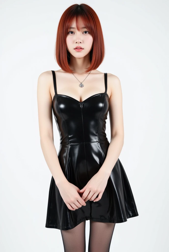 1 girl, Best quality, masterpiece, a high resolution, [violet|sliver|green] _hair, fitted latex black miniskirt, hair accessory, necklace, Jewelry, Beautiful face, look forward to, Full body view, realistic, open, Modern Square, two-color lighting, (highly detailed skin: 1.2), 8K UHD, SLR camera, soft light, high quality, Volumetric light of studio spotlights, frank, Photo, a high resolution, 4k, 8K, Detailed background sharpness
