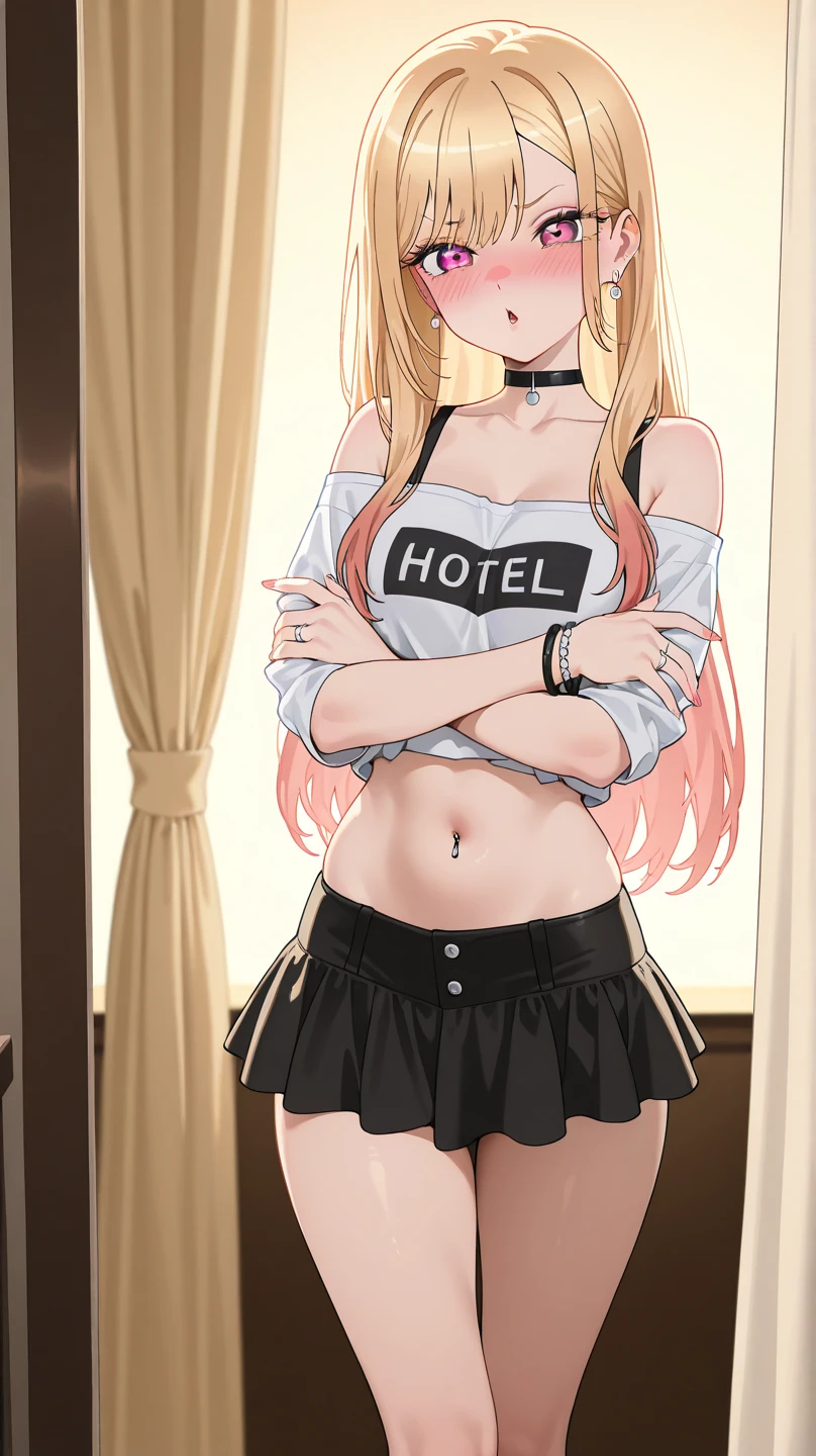 (1girl:1.3), Masterpiece, Best quality, amazing beauty, 4K, absurdres, finely detail, super detailed eye, perfect anatomy, official art, cinematic lighting, BREAK, locker room, silky long hair, silky twin tails, asymmetrical bangs, blonde, super shiny detailed blue eyes, one eye closed, glowing pink pupils, Staring Intently, shy face, Laughing, BREAK , small breasts, , , BREAK , (pajamas:1.2), BREAK,()