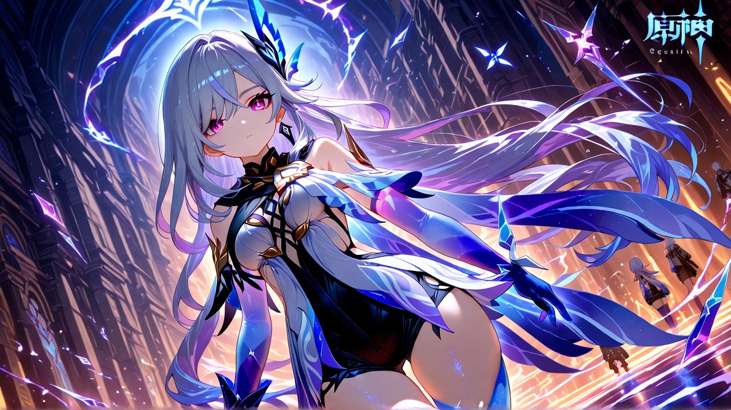1 cute girl, floating body, black hole in the distance , background universe, close to viewer, character focus, Dutch angle, fisheye lens, radial blur, Glow, cinematic lighting , concept art , fantasy art, ((masterpiece)), ((best quality)), ((ultra-detailed)), (illustration), ((an extremely delicate and beautiful))