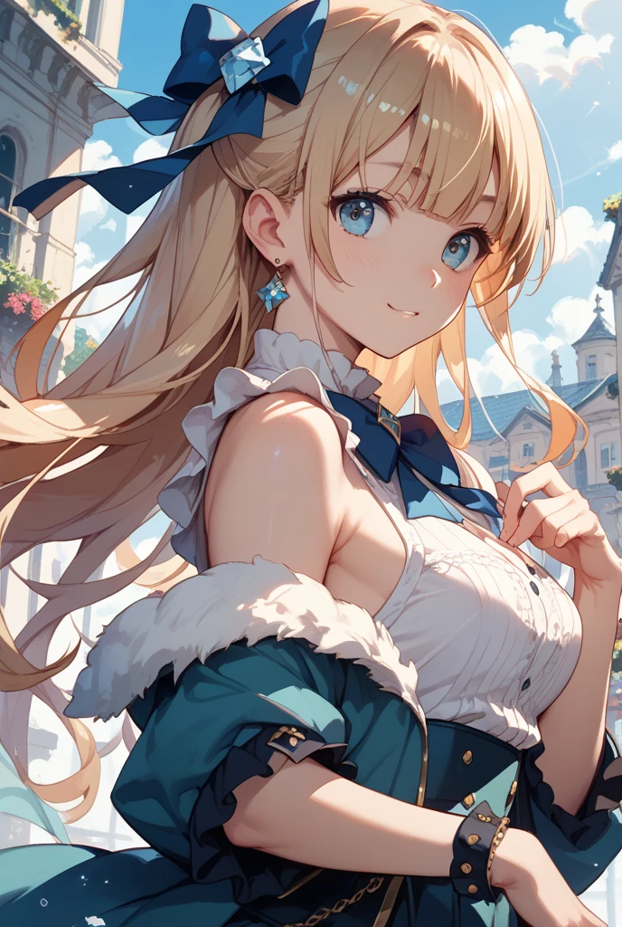 (masterpiece, high quality, god秘的な, Long legs:1.2, Ideal body proportions), (Ultra-high resolution, 8K RAW Photos, Photorealistic, Natural light, Fabric Shading), Long Shot Photography:1.6, (One beautiful anime girl:1.3, 16 years old, alone:1.6, Mature Woman:1.5, Browsing Caution:1.2, whole body:1.3), Glowing Skin, break, ((Alice in Wonderland:1.3, cute, cute, Lovely, interesting, Girl Falling From the Sky:1.7, Girl flying in the sky:1.5, Girl in the air:1.3, Skirt flipped up by the wind:1.5, (A big smile:1.3), surprised, Put your hands on your crotch from above your skirt:1.35)), break, ((The floats are as follows:, Trump, trump card, Tea cup, you can, teaspoon, Pocket watch:1.3, Lipstick, Candy:1.2, クッKey, Jam jar, Classic Door_Key)), ((purple_Blue clothes :1.5, Wearing a long flared skirt:1.3, The skirt is fluttering:1.3, White apron, White stockings and long platinum blonde hair:1.2, Twin tail hair:1.6, Her hair was tied with a big ribbon), (blue eyes, Bright eyes with highlights, Detailed eyes), (Lie on your back:1.6, Stand up straight and spread your legs:1.5), ((Dutch Angle:1.5, whole body:1.3, Ass Focus:1.3, From below:1.5, Poor posture)), Amazing colorful art, (Fantasy art:1.5, Mysterious images), ((Correct Anatomy:1.5, Perfect Anatomy:1.3, The right move, Small feet:1.2)), Glamorous Body,Realistic Flesh,Cleavage,Stylish hairstyle,god々Shining light,Dynamic Angle,long hair,Backlight,