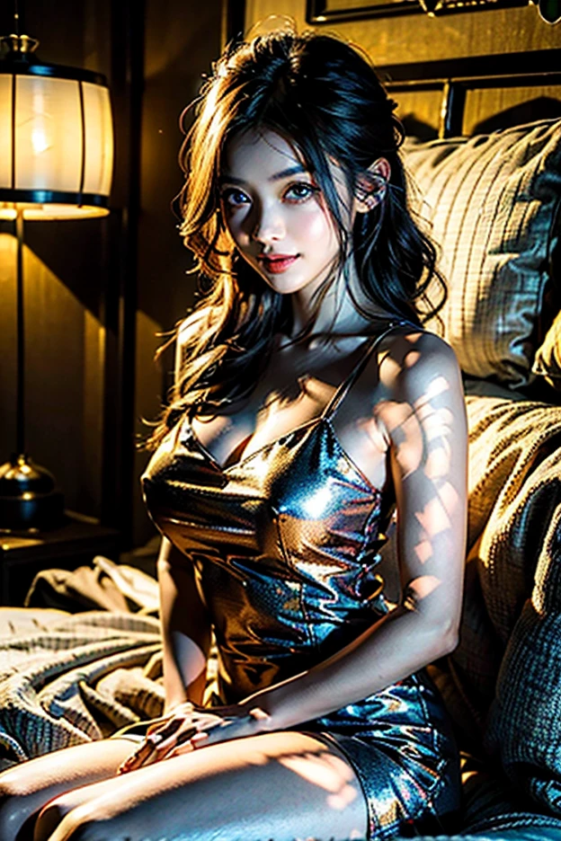 gyaru,  dark-skinned, sleepes in the bed, closed eyes, full body shot, Sony α7, 35mm Lens, f1.8, film grain, golden hour, soft lighting,