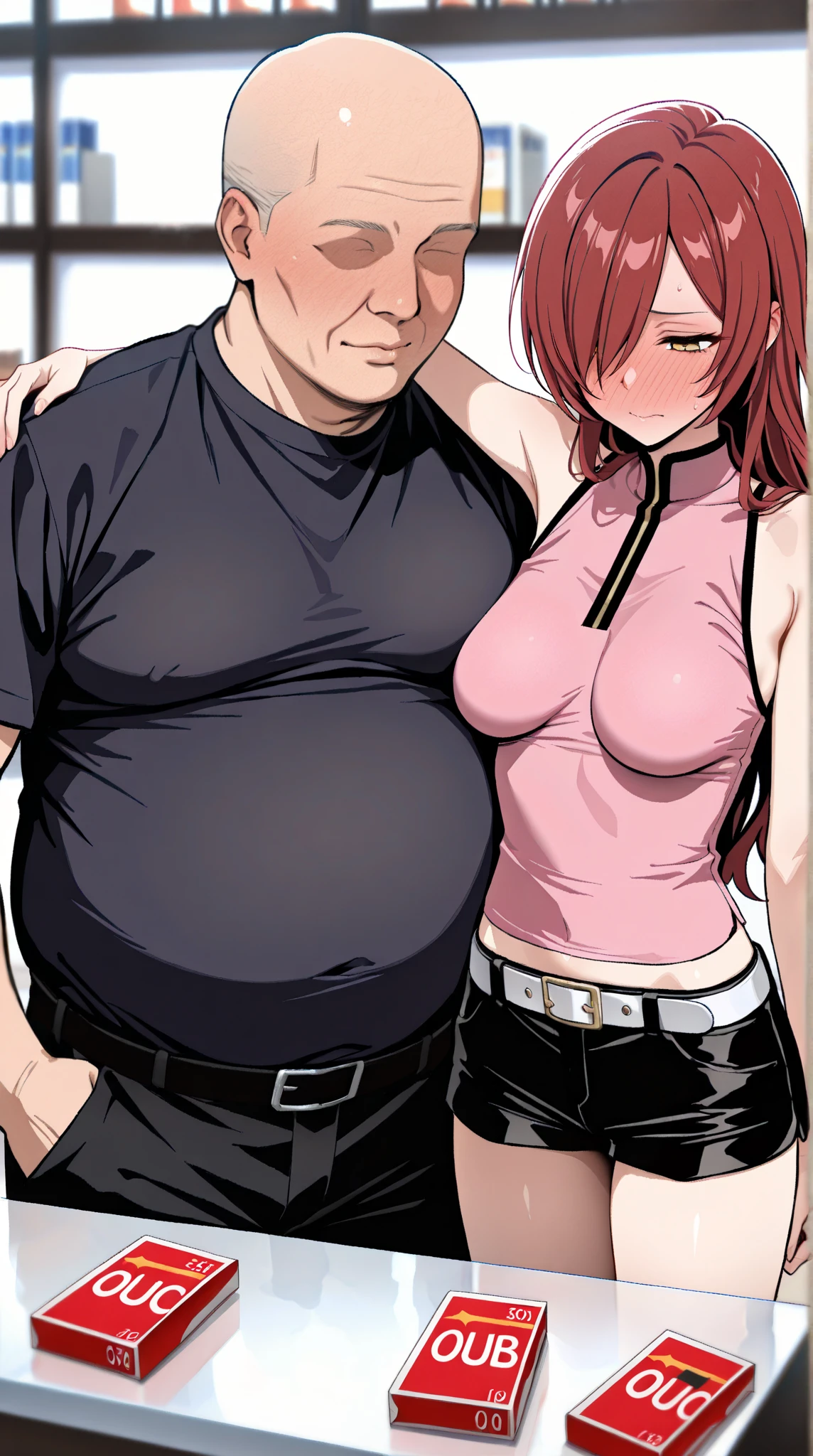 (Highest quality, High resolution), ((Two people)), ((makimacm44 gives fellatio to powercasual:1.4)), , (bukkake:1.4), futanari, fellatio, (Power, powercasual, cross-shaped pupils, blonde long hair, straight hair, red shirt, long sleeves, denim shorts), (makimacm44, ringed yellow eyes, red long hair, bangs, white shirt, sidelocks, black pants, braided ponytail, black necktie), (nsfw:1.5)