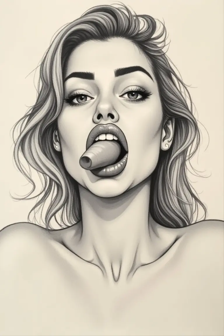 smile, score_9, score_8_up, score_7_up,   1girl,  portrait , nose penis, flaccid, big penis