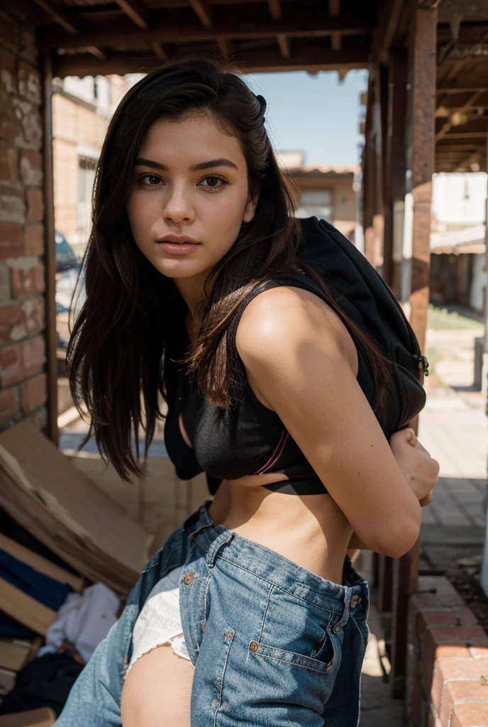 A beautiful n1n4d woman,1girl,solo,long hair,brown hair,brown eyes,vest,lips,tank top,curly hair,realistic,soft lighting, professional Photography, Photorealistic, detailed, RAW, analog, sharp focus, 8k, HD, high quality, masterpiece<lora:n1n4d:1.0>