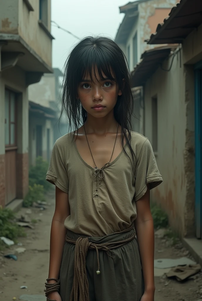 Girl from the streets with very torn clothes