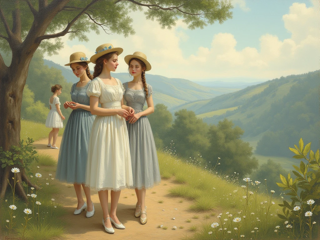 <lora:Alfred Augustus Glendening style:1>Alfred Augustus Glendening style - A group of children frolicking in a sunlit meadow filled with wildflowers.