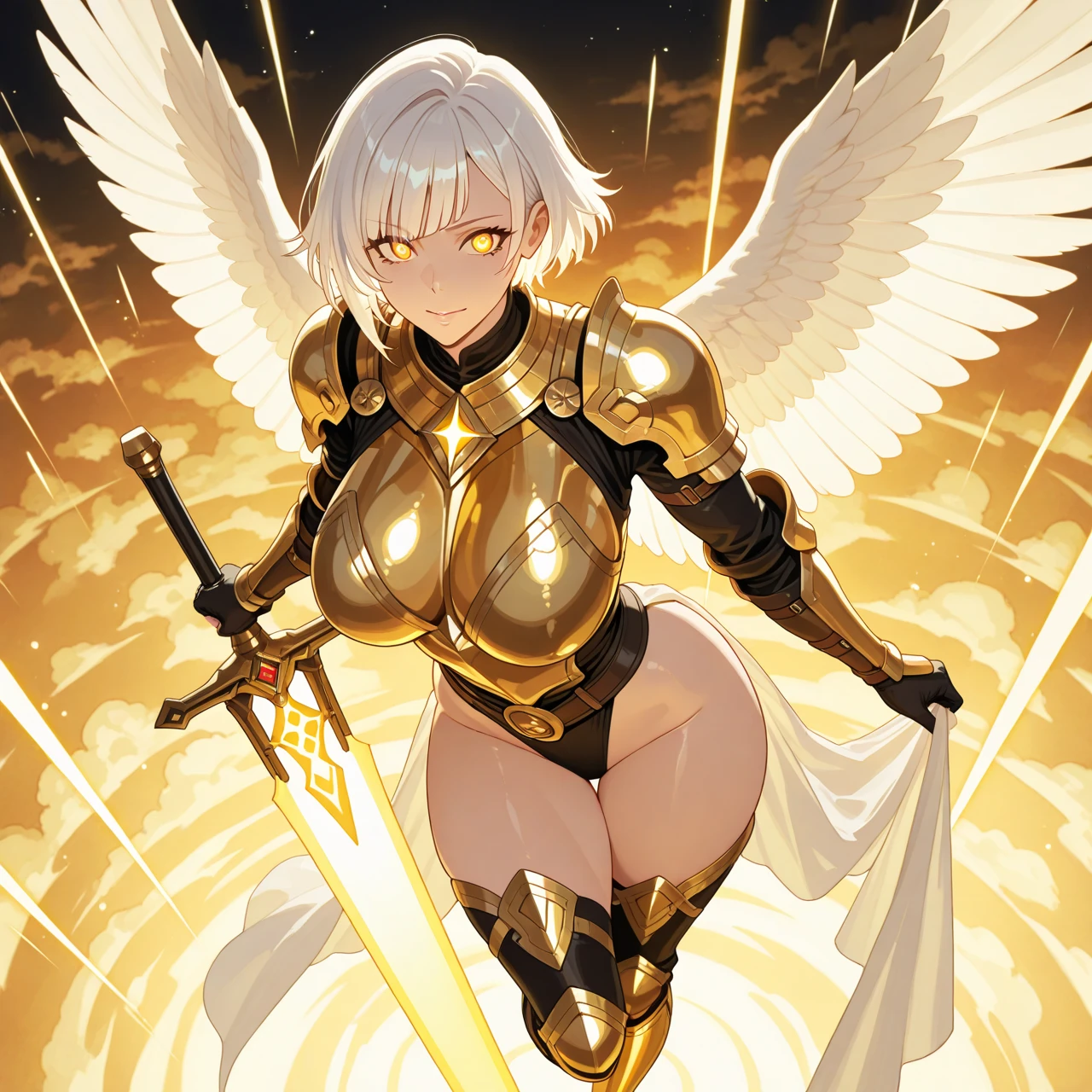 A painting of a muscular super hero goddess of lightning in the style of greek orthodox paintings, holding a spear and shield dressed in ancient greek style armor, full body view, 16K, ultra high res.photorealistic, UHD, RAW, DSLR, natural Lighting, Sharp Focus