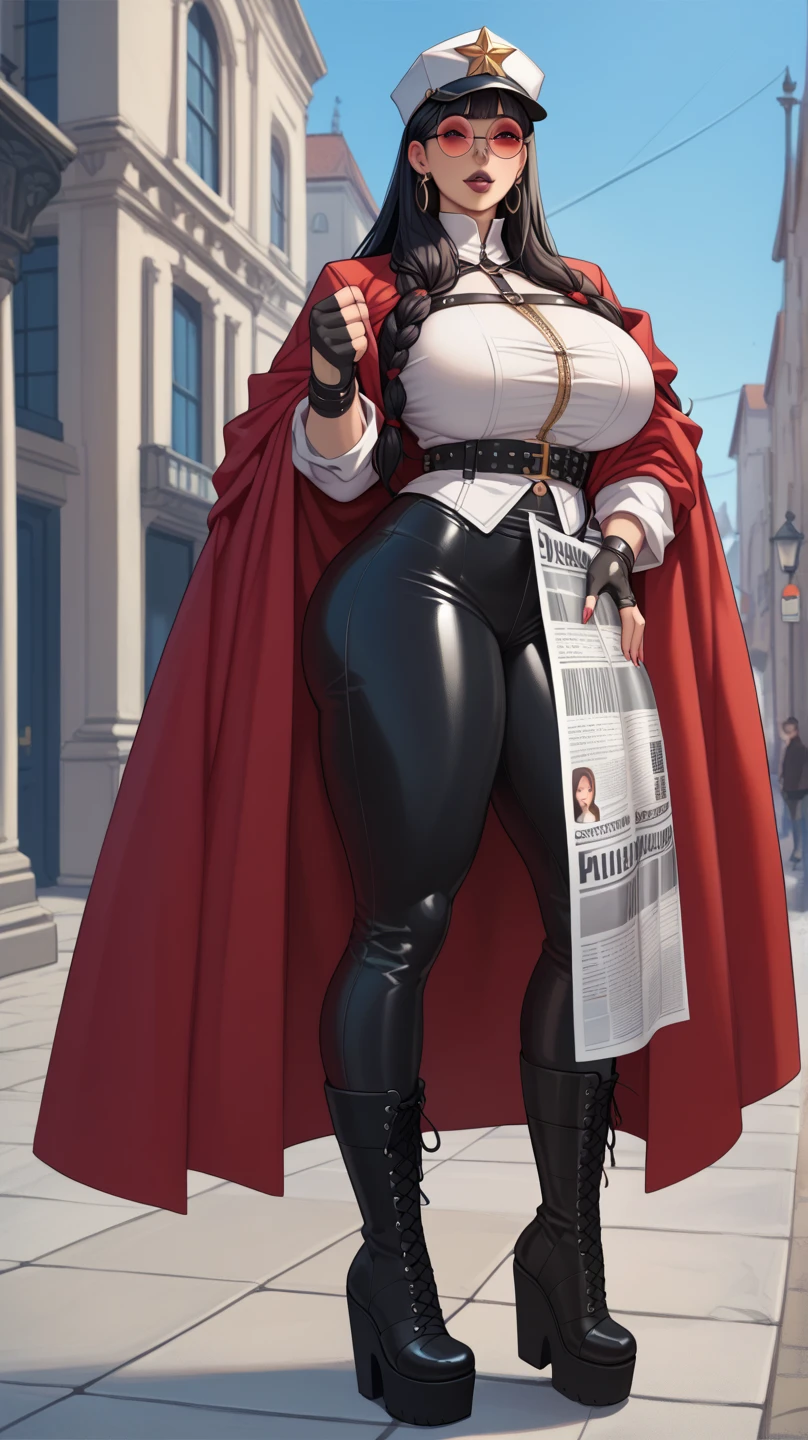noi, nun, big breast,white boots, pants,cloak, musclegirl, walking, smile, long hair, catedral, vest, portrait
