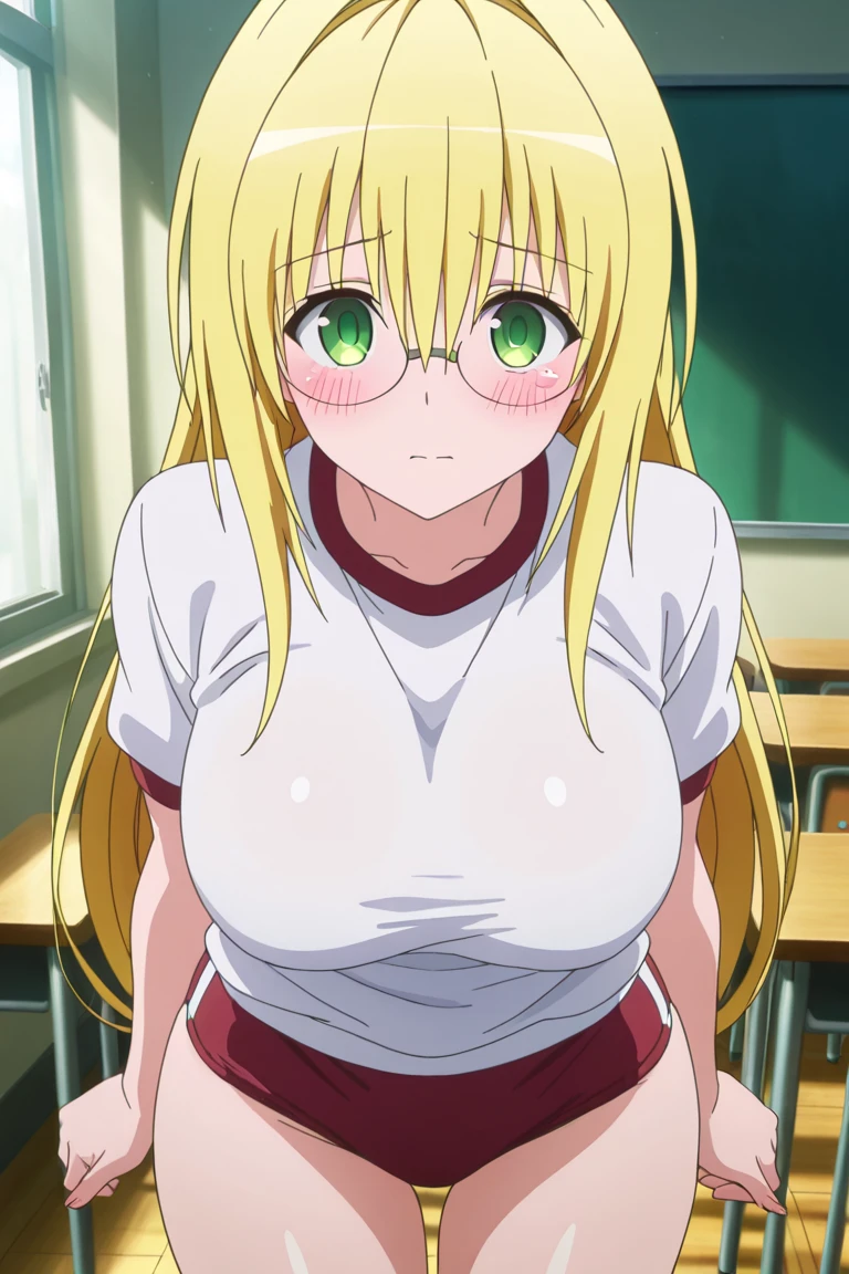 highest quality, High resolution, (huge breasts:1.2), capricious hierarchy, blonde hair, green eyes, hair intake, long hair, low-tied long hair, Glasses, blush, embarrassing, (((full nude)))big breasts, nipple, blush cheeks, breathe, Sweat, undressing, break the hetero, (hetero couple),sbg,breast grab,breast lift,nipple