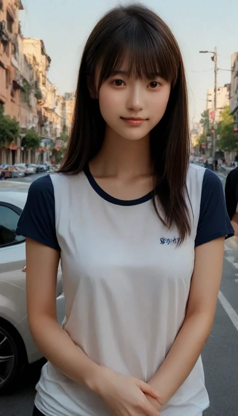 White T-shirt,High ponytail,Qingpure,college girl,Extreme,High quality