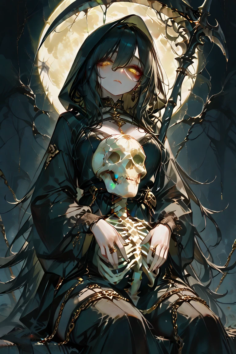 Anime girl holding a skeleton and skull in her hands, anime skull portrait woman, mechanical witch, gothic otome anime girl, Google on pixiv artstation, Gweiz art station pixiv, beautiful necromancer girl, detailed digital anime art, Kushart Krenz Key Art Feminine, detailed anime character art, Detailed anime original drawing