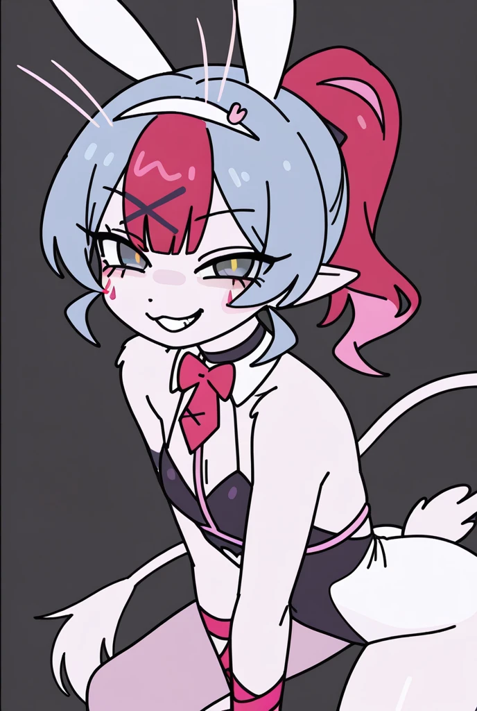 Etna,Devil Girl,(blush、Embarrassing,Troubled smile),Nude,Flat body,Flat Body,Small breasts,(Uplifting:1.4)、Bedroom,(Subjective)、Upper Body、Focus on the face、(Hug、Close Contact)、Looking up,(pov cheek warming \(meme\))