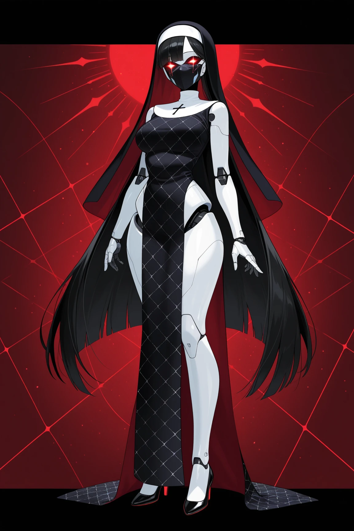 1 girl, (Masterpiece), dynamic lighting, dynamic colors, (scenery), best pose, (gacha splash background), female, (((milf, small head, small eyes, angular face, angular chin, long face, mature face, mature))), (human), (jet black colored hair, long sleek hair, sleek hair, scarlet red colored eyes, glowing eyes), sparkly eyes, (super expressionless, super expressionless eyes, super confident pose, super expressionless expression), (((long dress made out of black smoke, all black dress, black dress, full dress, covered))), (((big breasts))), ((tall, lengthy body, deathly pale, scarlet red lips, slim waist, slim)),