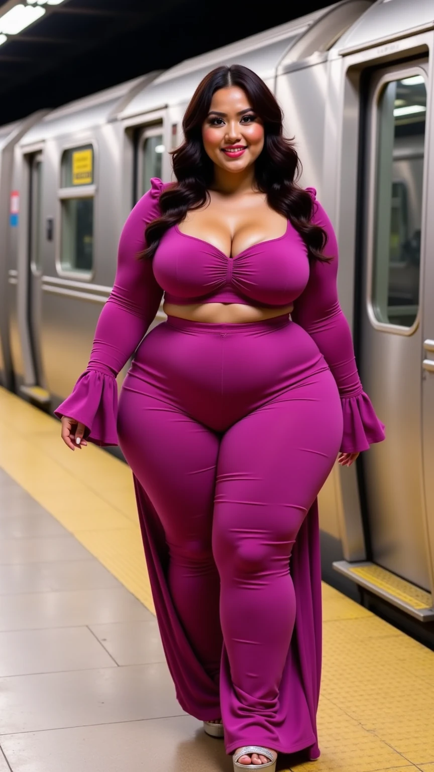 Indian gorgeous curvy plus size actress sreelekha mitra , glowing eyes, wearing SHEIN Striped Print Patch Pocket Wide Leg Pants Color: Pink , covered Bust, parted lips, blushing cheeks, thick thighs, bigger waist, busty, curvy plus size body, full body, full body shot, head to toe view, hourglass body, curvy plus size body, smile face, bigger waist, busty, big hips, fleshy thighs, thick thighs, busty, full body view, Marrakech Souks, Morocco: Vibrant markets with colorful textiles and spices.