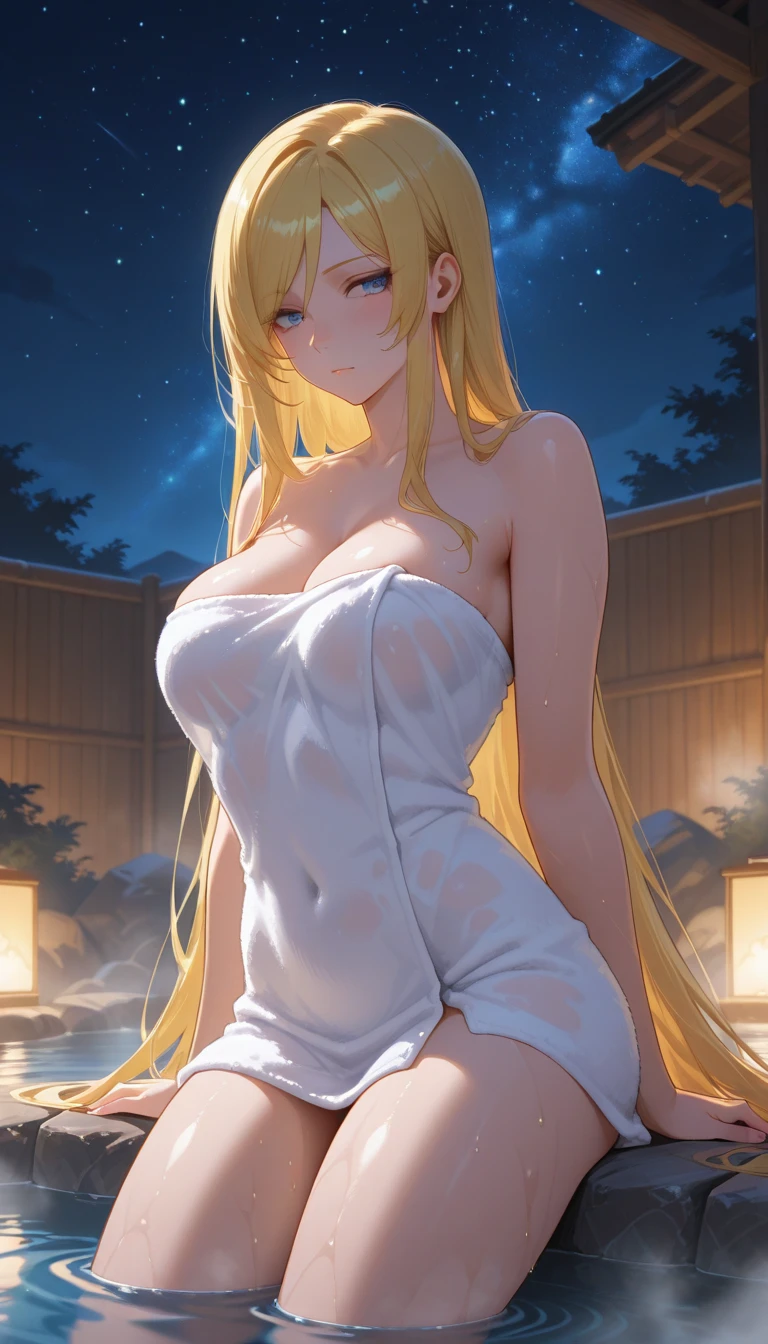 (nsfw 1.1), ((1girl)), ((masterpiece)), realistic, ((highly detailed:1.3)), beautiful princess bathing in a marble tub, ((very long blonde hair)), wet hair, wearing a sheer bathrobe, clothed bathing, ivorygoldai, royal palace bathroom setting, steam, ornate marble tub, (rose petals floating in water:1.3), early morning light, windows, crepuscular lighting, dynamic pose, dynamic angle