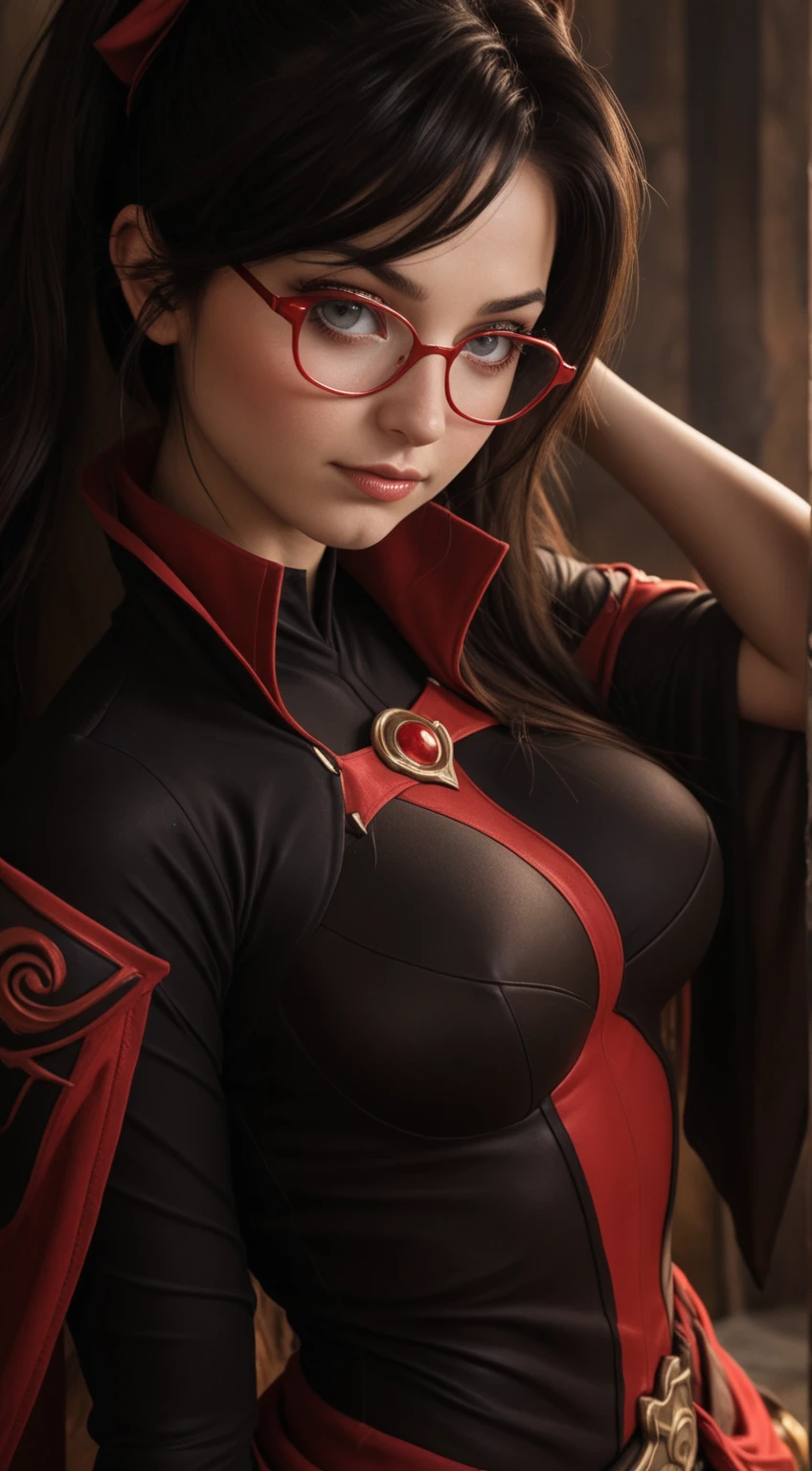 Nsfw, Hogwarts student, slim, thin half rimmed glasses, dark red hair, ponytail, black robe with blue accentsand hood,