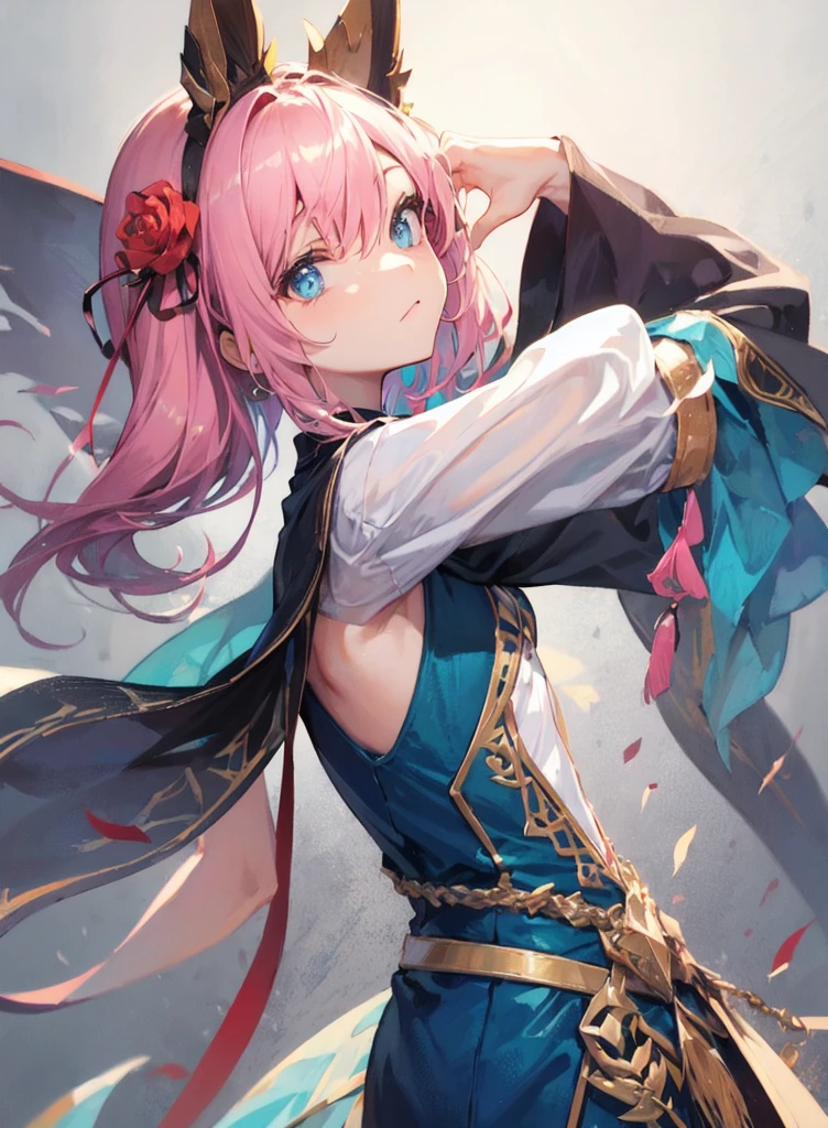 anime girl in a blue dress with pink hair and a flower crown, elf princess, trending on artstation pixiv, alluring elf princess knight, cute anime waifu in a nice dress, elf girl wearing an flower suit, guweiz on pixiv artstation, beautiful and elegant elf queen, 8k high quality detailed art, guweiz on artstation pixiv
