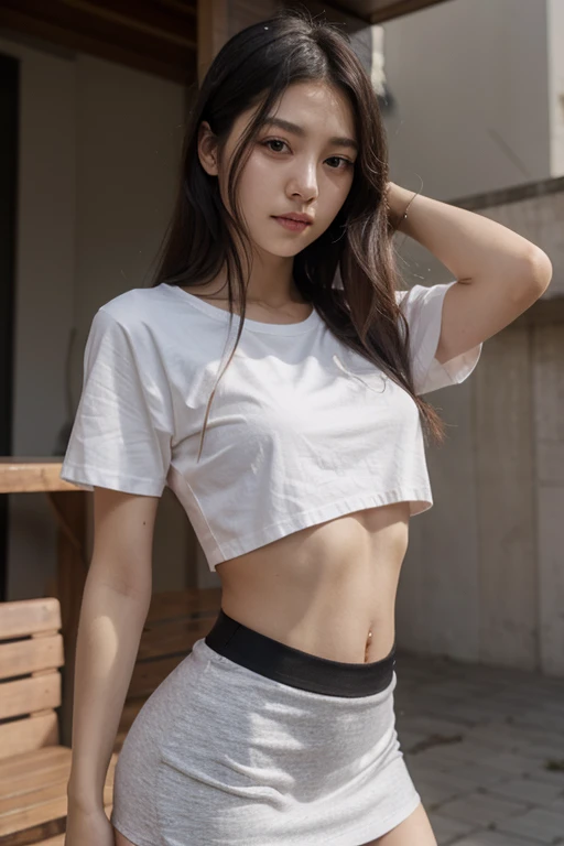 Scores 9, 8, 7, 6, 1 female (asian female), young beautiful female, very skinny, soldier, army uniform, long legs,both hands bound behind her back, 1 man , Both hands are shackled, both feet are shackled, Sweat, old storage room, girl in pain, similar girl, similar pose