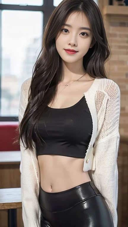 Black Hair、Brown eyes、Beauty、Gal、The front hair is up、long hair、Long eyelashes、Big Eyes、Wearing a see-through jacket、Grey checked mini skirt、Cleavage、tits、whole body、Great thighs、Beautiful legs、Beautiful abs、Slimy skin、Oily skin、White skin、Light reflecting skin、Glossy finish、Realistic details、Perfect body