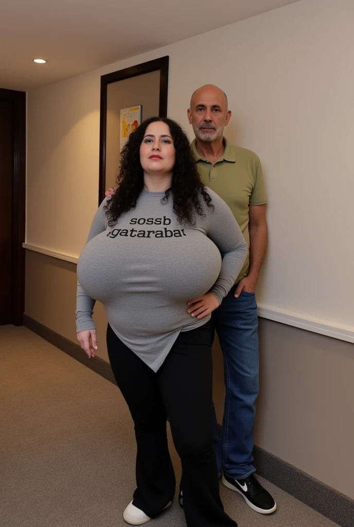 plain scoop-neck shirt, (big giant enormous oversized massive huge colossal breasts:1.5), (gigantic sagging breasts:1.5), (very long hair), symmetric breasts