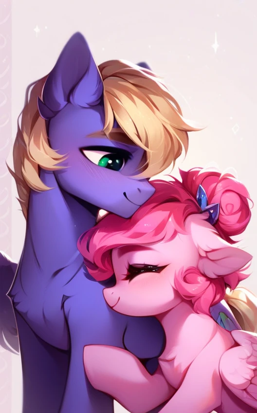 She is a female Earth pony. Her eyes are grayish blue. Her mane and tail are pale pink. Her body is white and her cutie mark is a cross with hearts. The cross is red and the hearts are pink.