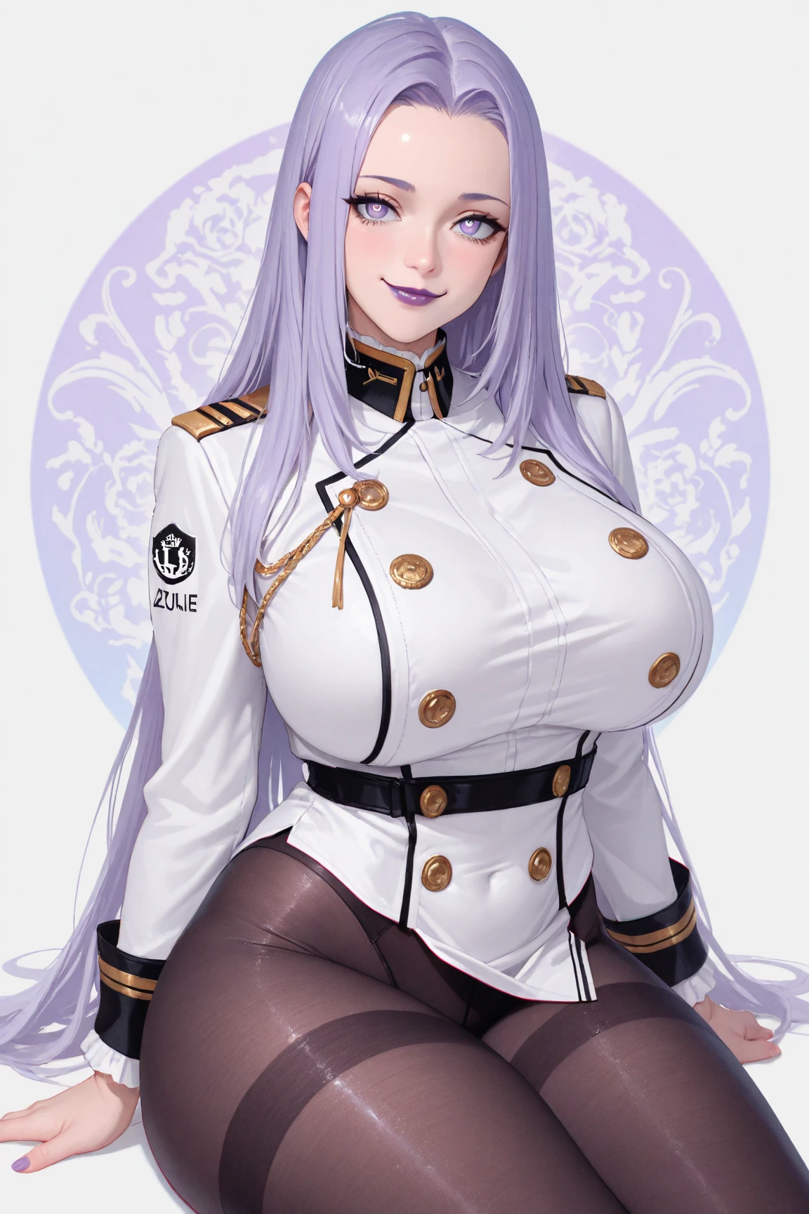 Long purple hair girl,White dress,black jacket,too big breasts