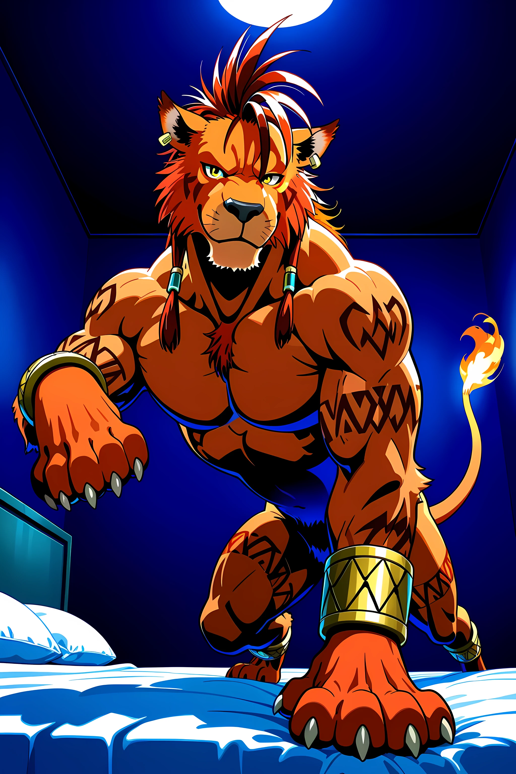 Hombre, sexy, musculoso, Spandex, trasero, tigre,
