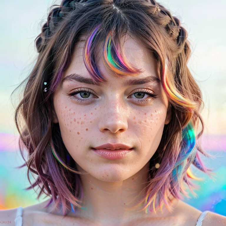 (Highly detailed CG synthesis 8k wallpaper, masterpiece, Highest quality, Super Detailed, Best Shadow), (Rainbow Hair: 1.4), (Detailed Background) (8k, masterpiece, Highest quality, Super Detail: 1.2),
1 girl, Brown Hair, short hair, Highly detailed face, Beautiful and detailed, Beautiful and delicate lips, Cinema Lighting, Cinema Lighting, Ray Tracing, shape, Messy Hair, Victoria&#39;Secret White Lingerie,