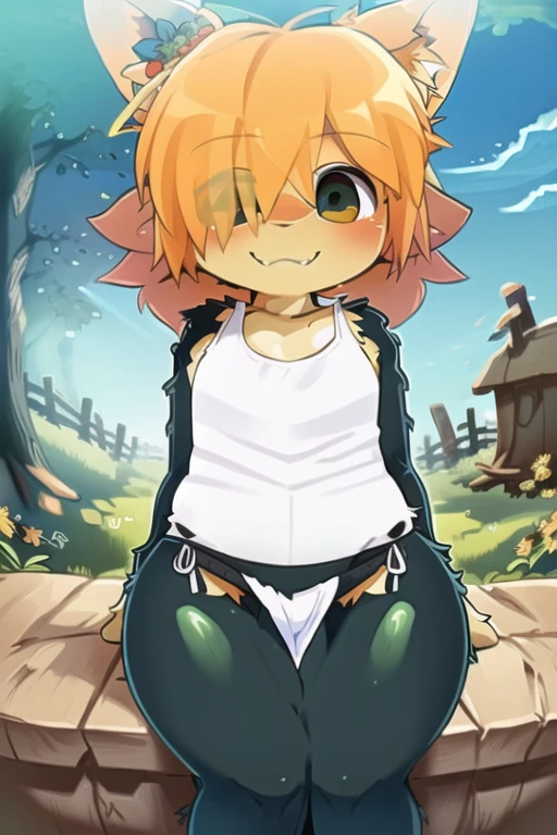 anime model of a blonde boy, With bright green eyes, naked showing his penis, normal size, a beautiful and bright smile, a face as cute as that of a god and beautiful