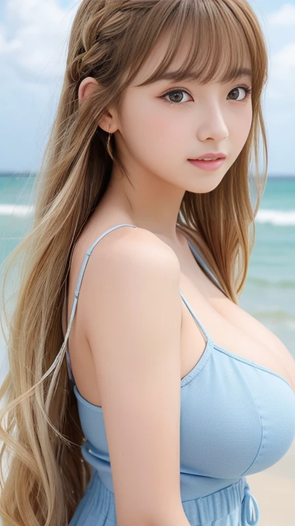 sexy big breasts、15 year old beautiful girl sexy cute looks and cute, beautiful and sexy face、The strong wind blows the hair in front of my face、Beautiful long blonde straight hair with beautiful cute and sexy eyes hidden in her long bangs