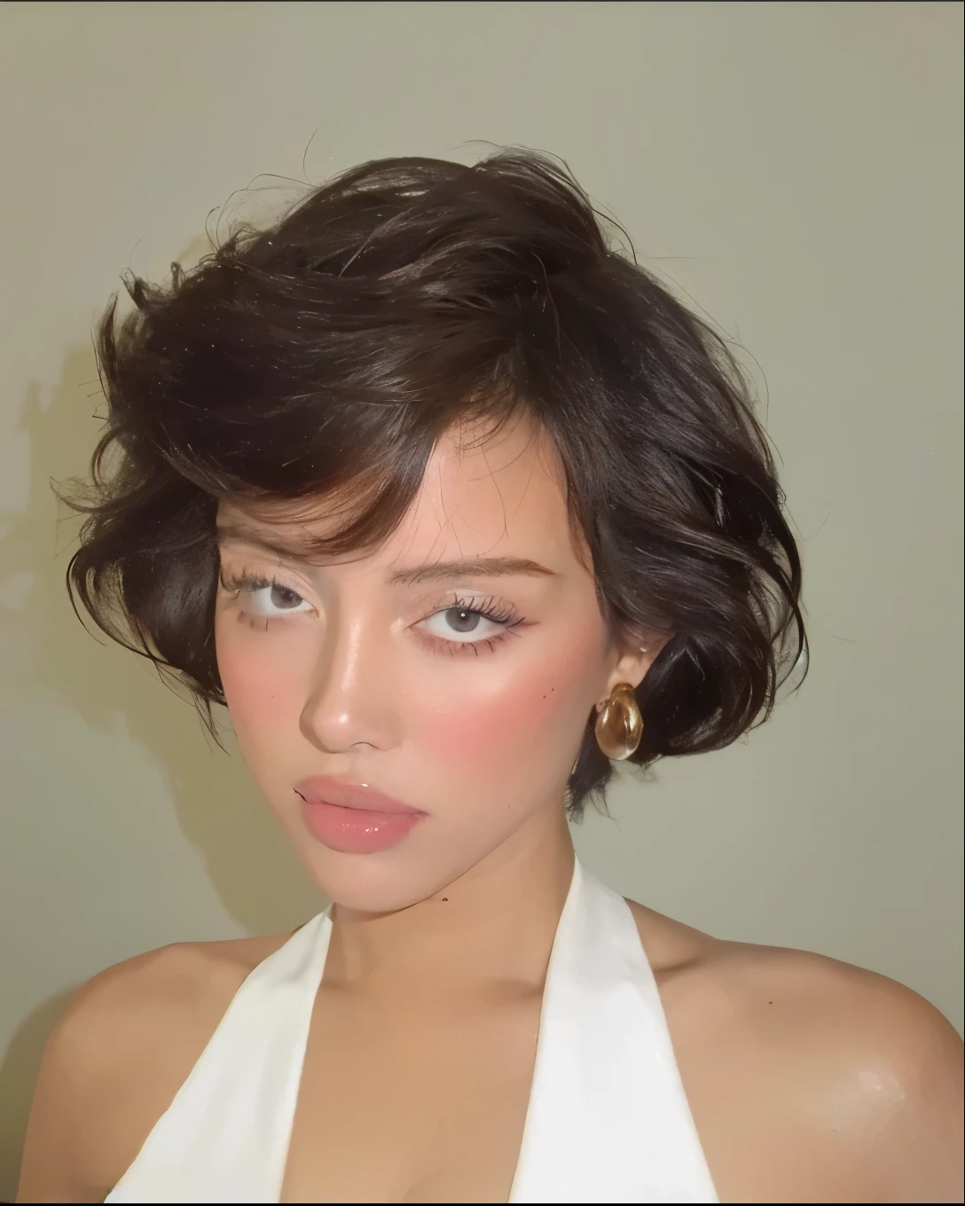 A stunning, tall woman stands in a scene of serene elegance, captured in ultra-detailed 8K resolution. Her presence is both powerful and graceful—her dark, flowing hair cascading in perfectly defined waves, each strand catching light with lifelike depth. Her eyes are luminous and expressive, her lips soft and precisely shaped, her skin radiant and flawlessly textured. Every facial feature is rendered with breathtaking clarity, from the subtle curves of her nose to the fine contours of her jawline. The image bursts with rich, vibrant color and expert lighting, creating a striking contrast that enhances her natural beauty. This is a cinematic, hyper-realistic portrait—rendered with advanced AI technology to a level of detail and polish that transcends traditional photography. The result is a timeless, iconic representation of human beauty—sharp, vivid, and impossibly perfect.
