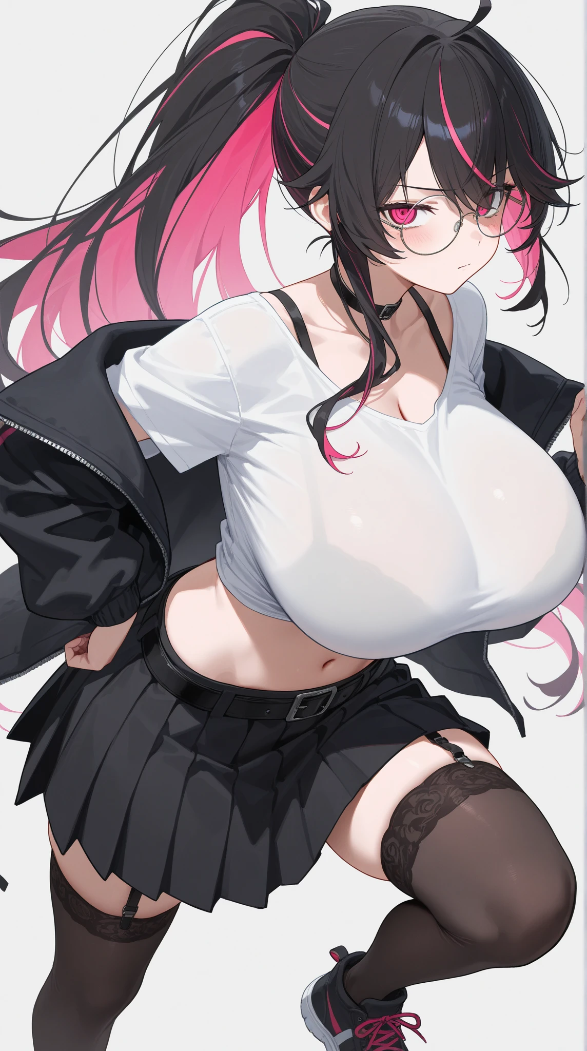 (masterpiece)、(Best image quality)、(Very detailed)、(Very detailed)、4K、(8k)、Best image quality、(beautiful), 1 Girl, star hair ornaments, hair ornaments, Pink Hair, Long Hair, Huge breasts、Thick thighs,A light smile、Dynamic pose、Dynamic Angle、Noise Reduction、Emphasis on the crotch、Breast Augmentation,(Black Pantyhose:1.2),(Nurse uniform:1.4),The chest is exposed,(nsfw :1.2),White Skirt