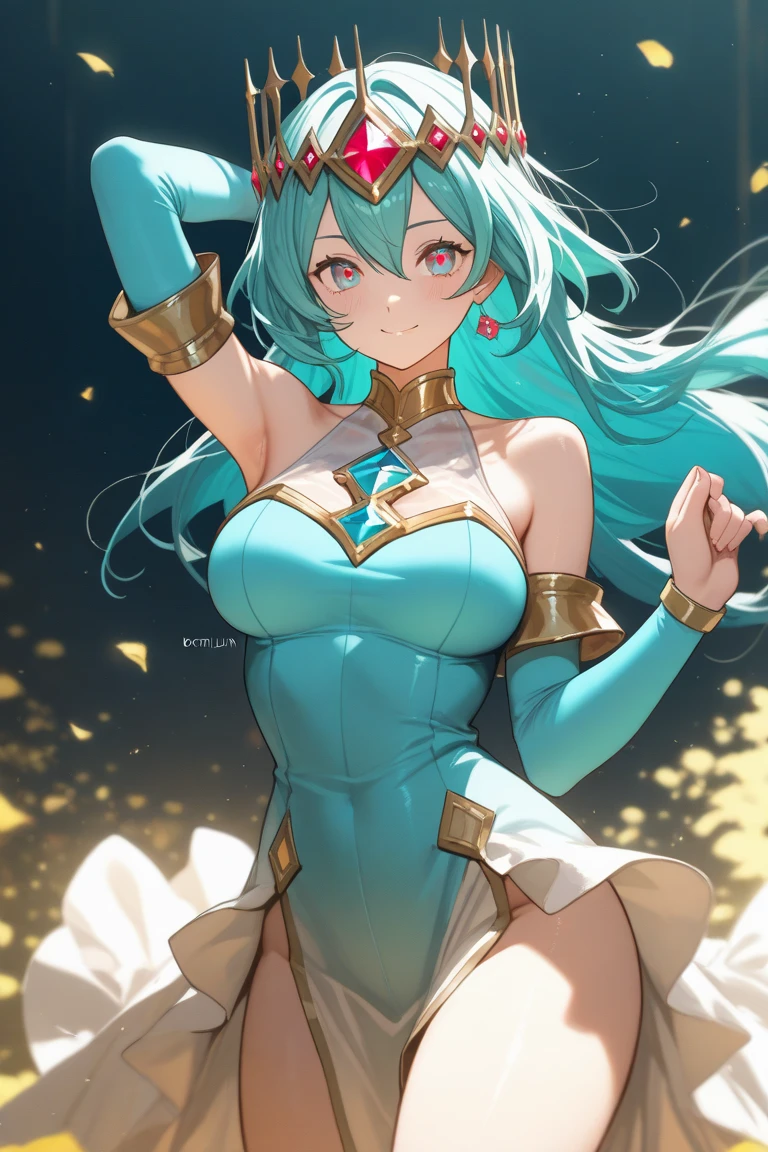 super sexy and hot goddess of seduction and lust, perfect face, perfect sexy body, cyan colored hair seductive goddess, cyan hair, cyan colored eyes
