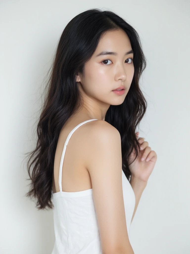 beautiful girl face, face forward, korean eyes with arab fed face,