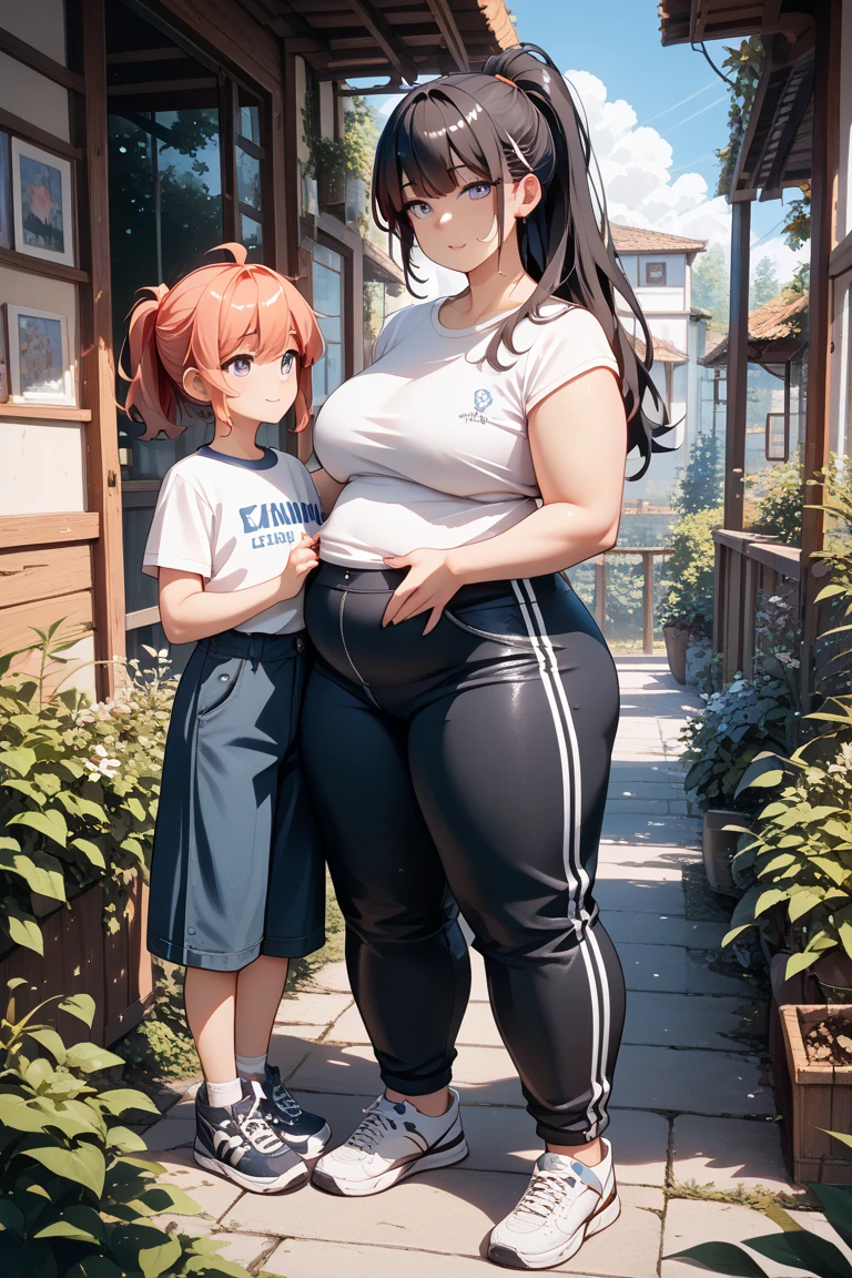 bridge with a large gap, girl and boy, 1 girl, long hair, Brown hair, exposed bare breasts, letterman jacket, 1 boy, loose hair, windbreaker, multicolored hair, size difference, outdoor sex.