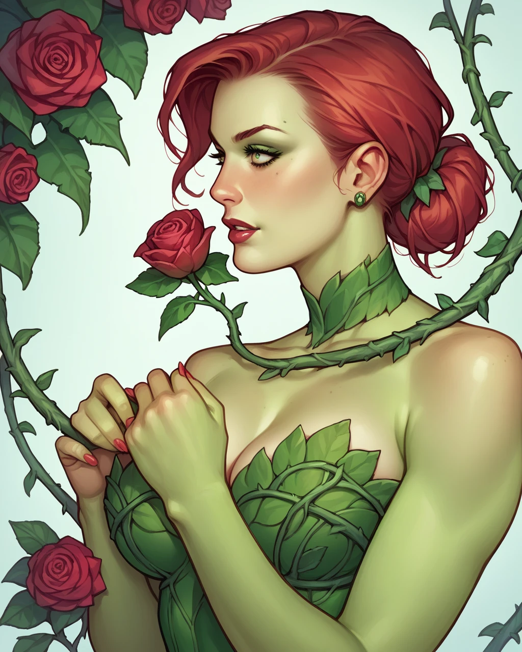 Roses, thorns, dryad, full-body shot, gorgeous woman