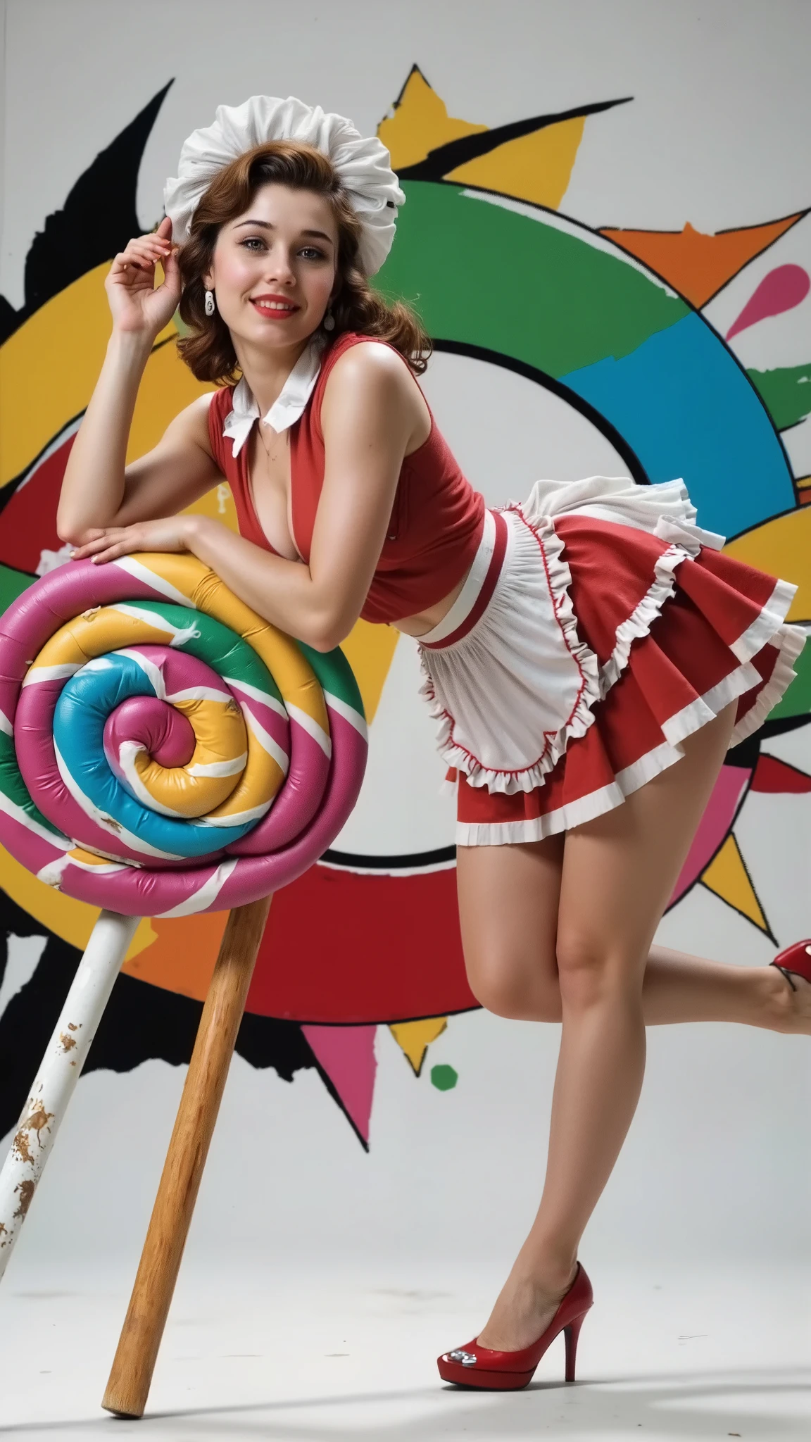 modelo sorrindo, pin up girl, pin up style, pin up painting, illustration, pele radiante, dramatic lighting, estilo pin-up, sexual, surpreso, , colorida , Obras-primas, ilustrada, pele radiante, medium fat. corpo denso. cabelo vermelho, Illustrator Zoe Mozert, Poster art byZoe Mozert, Vintage pin app, Illustrator Zoe Mozert, girl Poster, Poster girl, Pin-up girl poster, prender uma garota, Poster, menina pin-up, rosto detalhado, detailed hands, pernas detalhadas, (melhor qualidade,ultra-detalhado,highres:1.2),Vibrant explosion of colors,arte abstrata,acrylic paint,expressive brushstrokes,Striking color combinations,vivid and negrito brushstrokes,vibrant color mosaic,incredible color interaction,splashes and drips of ink,rich textural effects,hypnotic color transitions notifying,Abstract Expressionism.dazzling display of color saturation and contrast,immersive visual experience,visually captivating,caos colorido,Visceral and dynamic,Artistic explosion,color-guided composition,playful and lush,explosions and colorful swirls,explosive color growth,dynamic explosions of vibrant colors,saturated rainbow palette,Burst of Life and Vitality,dazzling display of chromatic diversity,Electric and full of life,vibrant explosion in all directions.explosive energy and movement,contrast and harmony,rich and intense pigments,vibrant color layers,fluid and energetic composition,saturated color palette,explosive color growth,brilhante, negrito, e ousado,colorful kaleidoscope,Brilliant riot of colors,colorful explosion beyond imagination,vivid and immersive visual experience,luminoso e radiante,colorful fireworks of artistic expression,celebration of vibrant tones and saturation.