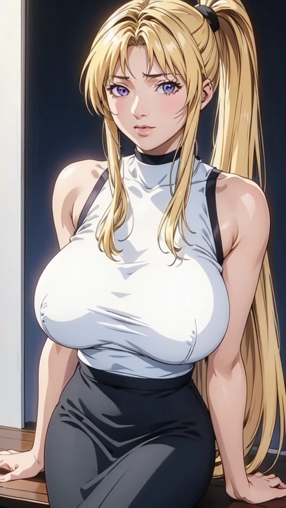 YukiTsukumo, 39 years old (( aunty)),1girl, AS-Adult, blonde, long hair, female focus, solo, facing viewer, (((nude ))),