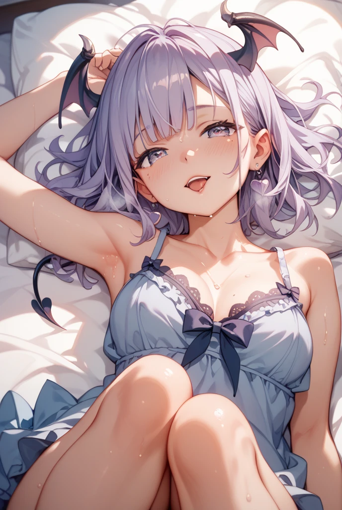 Masterpiece、Anime Coloring、Ultra fine、16K、Highest quality、((Lilac mesh))((Elf Ears))、((White underwear、In underwear))、blush、Looking up、Medium Hair、bed、Stylish room、((Medium chest))、((Cleavage))、((detailed eyes))、upper body、((lie on bed))