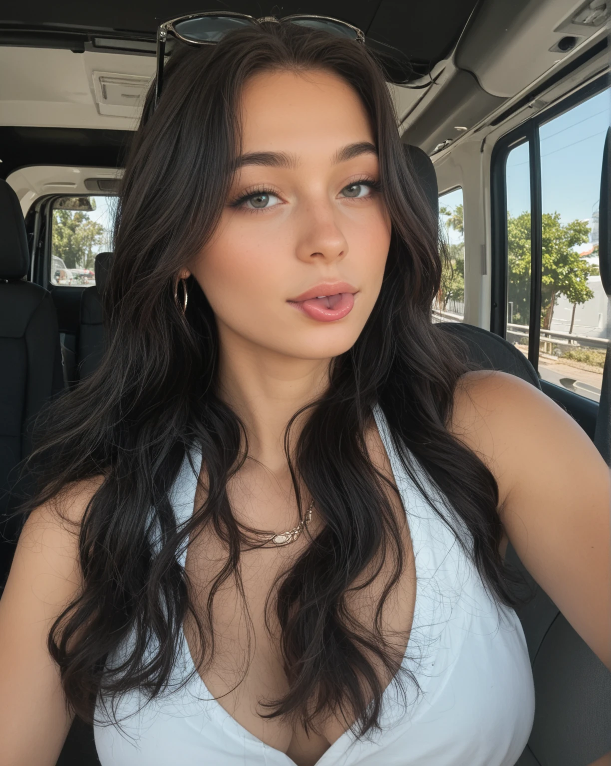 brunette girl selfie in a car