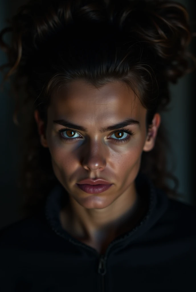 (front focus), (in the dark:1.6), Hyperrealist portrait of female by david hockney and alphonse mucha, fantasy art, photo realistic, dynamic lighting, artstation, poster, volumetric lighting, very detailed faces, 4 k, award winning, 1girl, in the dark, deep shadow, low key, cowboy shot, (sexy outfit), long hair, white hair