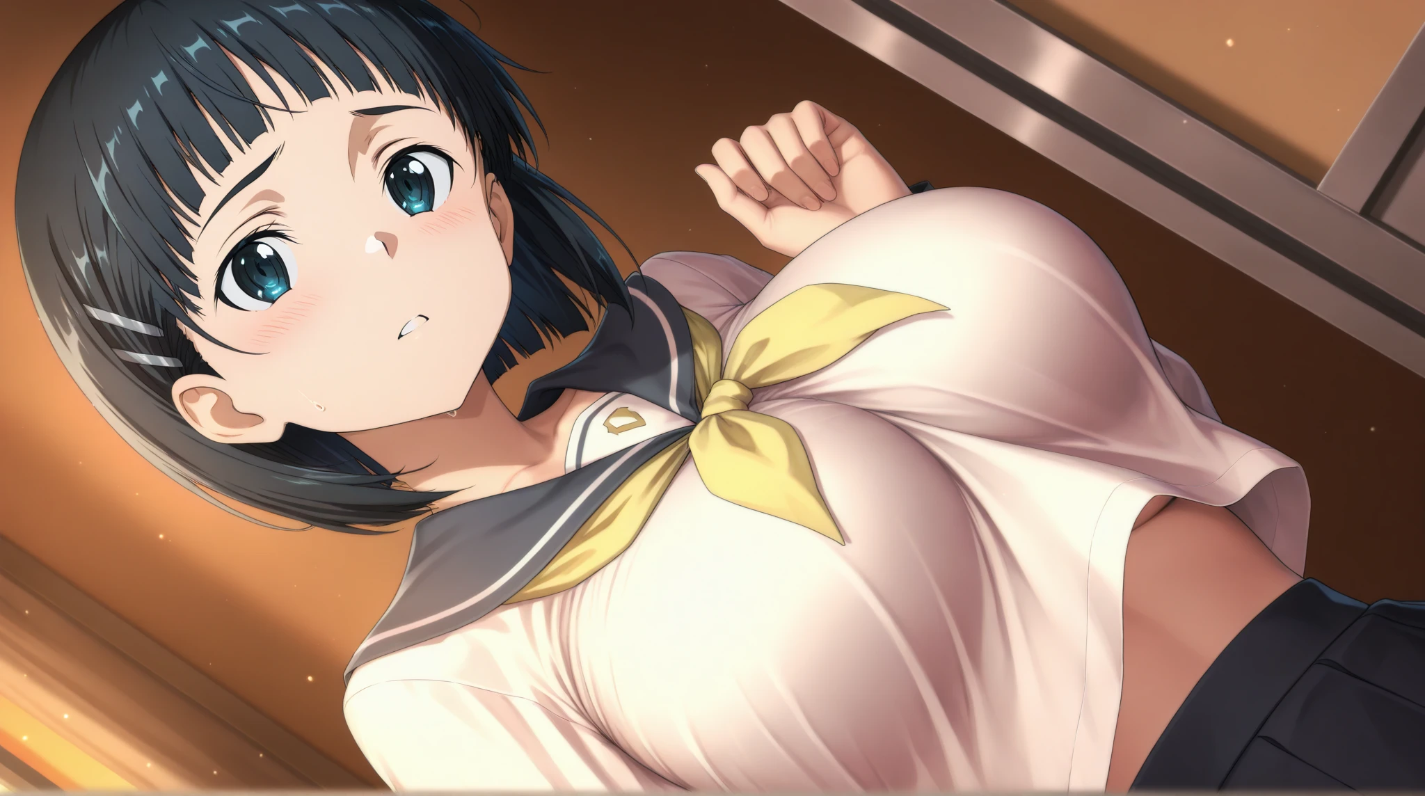 One Girl, alone, Watching,Light blue panties,Light blue bra,
araragitsukihi, hair ornaments,short hair, Ahoge, good, egg hair ornaments, Parted bangs,Panties in full view,Sweat Anger,blush, Open your mouth,Ruins at night,Blowjob