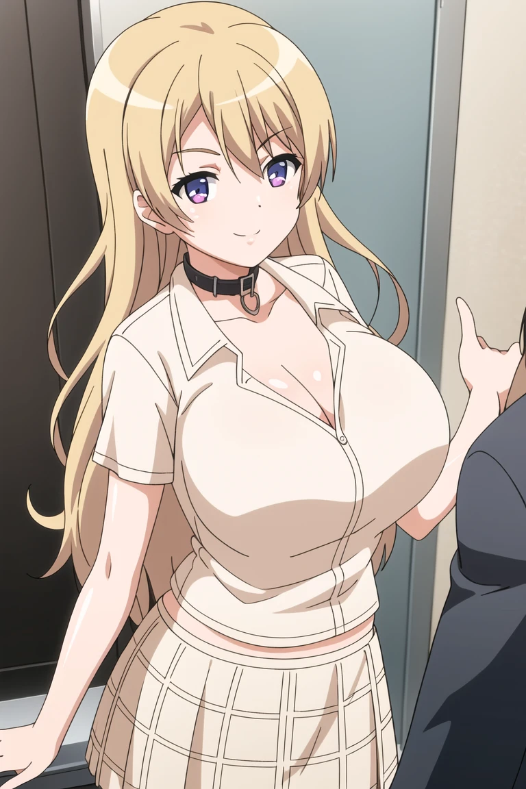 (Highest quality:1.5, High resolution, 超High resolution, 4K, Detailed lighting, Shaders, Perfect Hand Anatomy), Blonde Straight Hair, Big Breasts, Nurse uniform, Cleavage, Thighs, smile, throw, Close-up shot, Are standing, Hospital Background