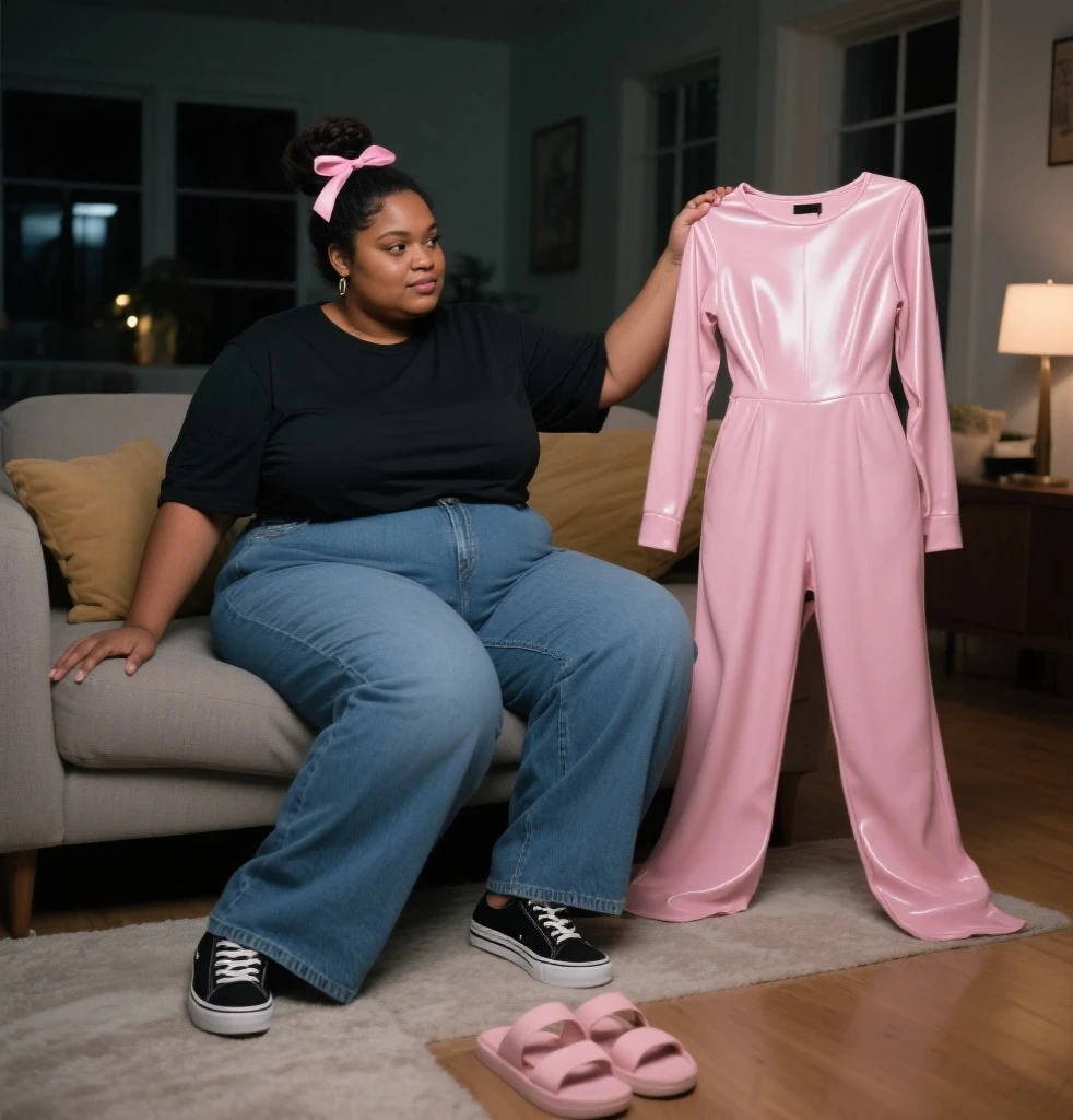 a extremely obese pregnant black business woman is shopping at the alternative style boutique, soakingwetclothes