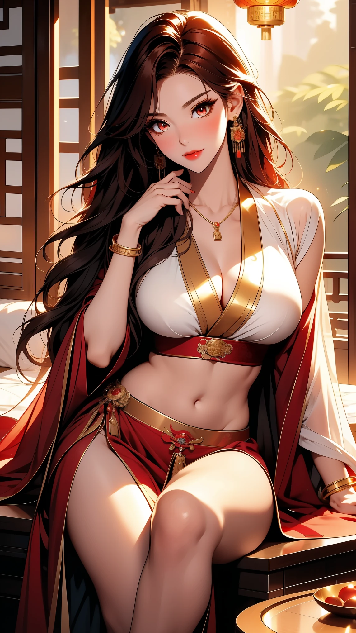 King glory heroine Gongsun Li,revealing breasts,long whitr hair,Bigchest,High pixel,No clothing to cover it,Red thong