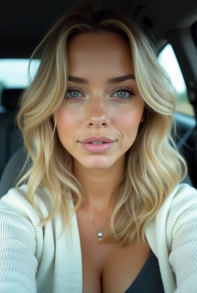 Belle fille européenne aux yeux bleus et aux cheveux blonds, dans une voiture mercedes gla, selfie, ultra Haute résolution, (photoréaliste: 1.4), Haute résolution , (finely détaillé skin), (yeux bleus), (Des proportions parfaites) (Photos réalistes) (chef-d&#39;œuvre) (photoréaliste), ultraréaliste (meilleure qualité) (détaillé) Photographié avec un Canon EOS R5, objectif 50 mm, F/2.8, (8k) (fond d&#39;écran) (Éclairage cinématographique) (éclairage dramatique) (complexe) mode. avec un visage réaliste. 