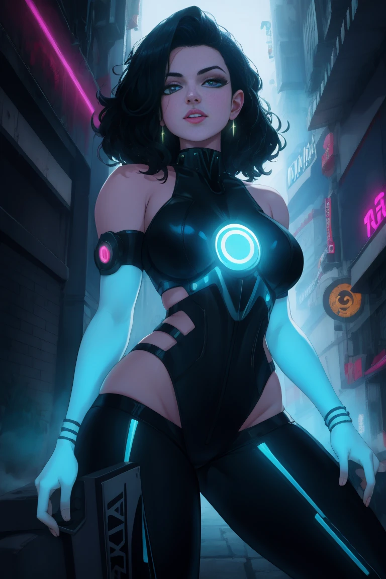 uma pintura digital supergirl, cabelos longos loira, arte cyberpunk de Josan Gonzalez, vencedora do concurso behance, afrofuturismo, synthwave, neon, neon brilhante,coxas grossas, cintura fina, sensual, nsfw, pouca roupa, arte erotica, anime, roupas  rasgada de batalha