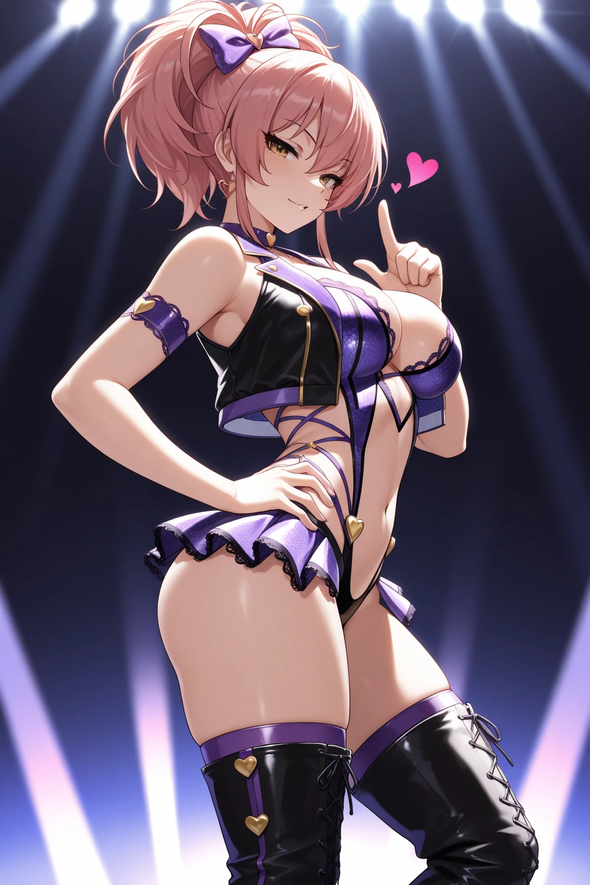 (((SHARP detail perfect face))), detailed skin, ((masterpiece)), best quality, (SHARP details), 8k, ((idol)), on stage, (neon lights), (super slutty and (colorful (idol clothes))), sweat, ((multiple girls)), idol group, (slutty thong), prostitution, concert, (audience pov), ((4 girls)), ((multiple girls)), pink hair,