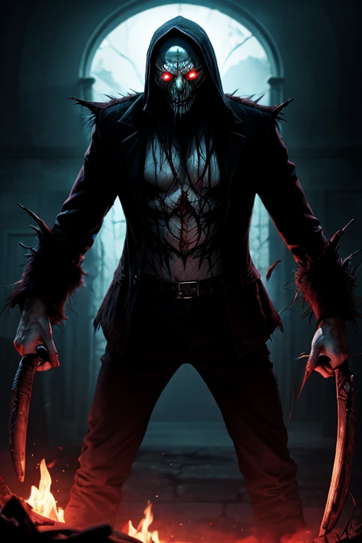 (Best quality,4K,8K,High resolution,masterpiece:1.2),ultra-detailed,(realistic,photo-realistic,photo-realistic:1. 37),masculine,dead in daylight,muscular masculine,full body,killer,wearing a scary mask,sexy,[Murderous,Sinister] Look,dark atmosphere,[disturbing,horrifying] Environment,dimly lit,sharp contrast,Dark shadows,distorted shapes,[haunting,creepy] background,invisible hidden presence,nasty [Facial expression,smile],Sinister aura,harsh, demonic,creepy [Lighting,atmosphere],vengeful spirit,[threatening,sharp] Weapon,Emotionless figure,bloody costume,[sinister,mysterious] aura,creepy theme,Horrible details,nightmarish aesthetics,evil intentions,night setting,life realism,Horror,demon king movie atmosphere,night owl atmosphere,deadly environment.

