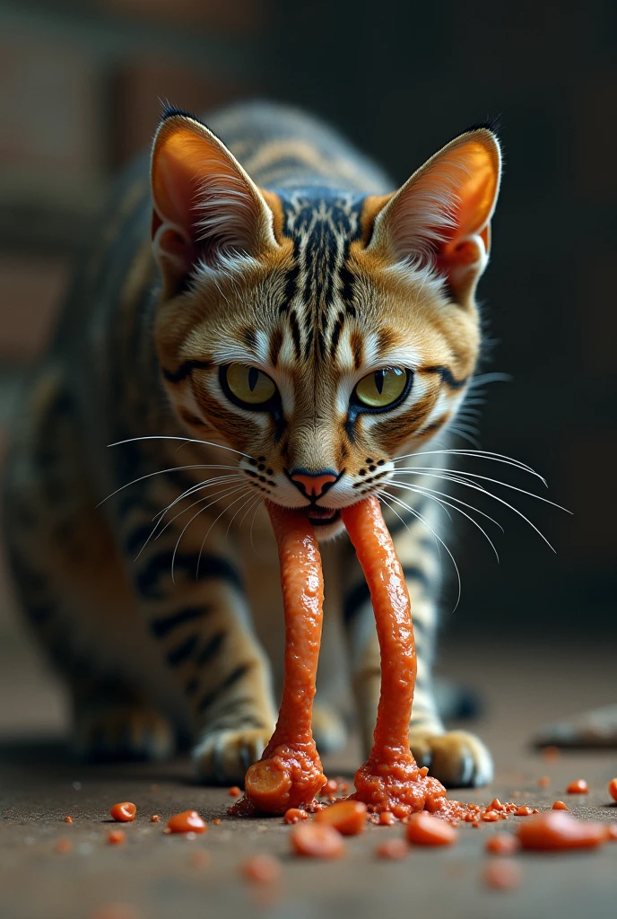 Feral, furry, panting, cat,  detailed legs, , 1 tongue, 1 big dick , 1 anus, 2 testicles, detached 1 tail, , after orgasm, vivid colors, realistic , white background, cum in ass, cum on floor, cum on dick   , realistic dick